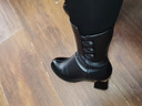 富贵鸟女鞋真皮中筒靴女新款加绒粗跟短靴子女秋季妈妈鞋高跟鞋马丁靴女 黑色（单里）跟高6cm 36 实拍图