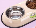 嬉皮狗狗碗狗盆猫碗猫食盆狗狗泰迪防滑防打翻双碗猫咪中小型犬宠物用品 米色小狗 大号（适合10-35斤犬猫） 实拍图