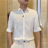 逐梦颜衬衫男士夏季新款外套修身冰丝条纹百搭衬衣长五分袖潮牌痞帅纯色 白色T60 L 实拍图