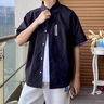 花花公子（PLAYBOY）衬衫男士短袖夏季宽松大码冰丝黑色外套青年潮流休闲衬衣 21017/C351黑色【短袖】 2XL 实拍图