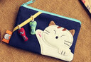 书果儿（SHU GUO ER）韩国可爱卡通猫咪迷你布艺短款零钱包女式拉链装硬币的包小号钱包 蓝 小单猫车双吊饰 两层 实拍图