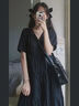 婧麒孕妇装连衣裙赫本风小黑裙法式气质韩版夏装孕妇裙子夏季孕妇装 黑色-短袖夏款Jly65868 XL 实拍图