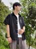 花花公子（PLAYBOY）衬衫男士短袖夏季宽松大码冰丝黑色外套青年潮流休闲衬衣 21017/C351黑色【短袖】 2XL 实拍图