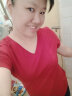 谷卓诗V领修身短袖T恤女2025夏装新款鸡心领气质女士打底半袖体恤衫上衣 酒红色 3XL 实拍图