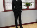罗蒙（ROMON）西服套装男双排扣戗驳领商务休闲西装大码正装结婚新郎修身英伦风 黑色 两件套 送领带胸巾 2XL  (135-145斤内) 实拍图