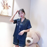 有趣熊睡衣女冰丝短袖韩版性感春秋薄款仿真丝绸夏季长裤大码女士两 NSLQ- 黑色字母花R-双短女 XXL【建议穿着体重130-150斤】 实拍图