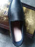 蜻蜓牌皮鞋男冬季加绒保暖鞋时尚中老年爸爸鞋男士休闲鞋真皮软面豆豆鞋 黑色 40 实拍图