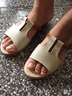 百林猴凉拖鞋女夏一字拖夏季孕妇拖鞋人字拖平底坡跟外穿女生真软皮女鞋 米色 39 实拍图
