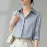 FitonTon缎面衬衫女长袖秋冬百搭职业衬衣复古港风垂感通勤上衣 蓝色 L 实拍图