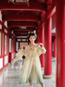 安妮优儿女童汉服春秋儿童唐装超仙古风连衣裙中国风女孩裙子 米黄色 150 实拍图