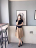妃莉杋（FeiLiFan）棉麻连衣裙女装2024夏季新款小个子韩版气质修身显瘦半身裙子套装 黑+卡其 M 实拍图