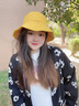 菲澜奴伦 渔夫帽子女双面夏天日系遮脸韩版潮百搭遮阳大沿太阳防晒遮阳帽子 蝴蝶结-黄色 可调节 实拍图