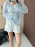 对白【空气衫】轻薄微透感针织衫女2025秋新款长袖罩衫马海毛毛衣 天蓝色 S 实拍图