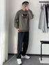 真维斯（Jeanswest）卫衣男款春秋季潮牌宽松大码男士无帽重磅上衣男生圆领长袖外套潮 灰豆绿(猫小满) L (175) (收藏加购优先发) 实拍图
