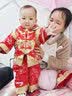 优益贝宝宝一周岁衣服男童春秋抓周礼服女婴儿儿童唐装百天生日满月套装 金鱼牡丹(90码+红袜子鞋帽) 红色 实拍图