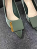 DAPHNE达芙妮单鞋女皮鞋春季新款尖头浅口豆豆鞋低跟粗跟婚鞋玛丽珍女鞋 绿色 跟高2.5cm 37 (235mm) 标准码 实拍图