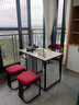 铁基地（TIEJIDI）小户型铁艺阳台茶桌椅组合轻奢现代岩板茶几茶台烧水壶一体家用 组合(白色面黑色框)+主椅+方凳*2 长80*宽60*高75cm 实拍图