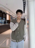 GENIOLAMODE[敖瑞鹏代言]棒球服男士重磅拼色美式复古夹克外套男装 棕绿 M 实拍图