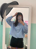 FSHE刺绣衬衫女韩版高腰上衣女竖条纹短款慵懒风计感长袖衬衣女外套潮 蓝底白条 M 实拍图