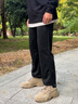 顶峰保罗（Dingfengbaoluo）港风休闲裤男秋季直筒日系文艺简约百搭纯色长裤子2507黑色XL 实拍图