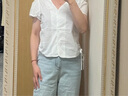 茵曼拼接开叉款女装短袖t恤夏季简约休闲高级感宽松上衣 云朵白 M 实拍图