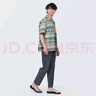 MUJI 男式 马德拉斯格纹 开领短袖衫 男士衬衫衬衣外套 格子 纯棉全棉 米色格纹 XL(180/104A) 实拍图
