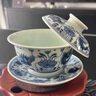三勤堂景德镇陶瓷手工手绘青花品茗杯三才盖碗套组功夫茶杯茶具主人杯 鱼藻纹杯+盖碗组合 300ml 2只 实拍图
