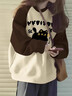 LDBE插肩拼接卫衣女春季加绒加厚宽松oversize慵懒风小众设计感上衣服 棕色袖拼杏色【秋冬加绒】 XL （110-125斤） 实拍图