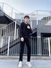宾克莱卫衣男潮流衣服冬季男士金丝绒加绒加厚卫衣套装三件套秋冬男装 黑色 XL (推荐体重125-140斤) 实拍图