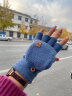 浩冠 翻盖手套男冬季保暖学生女士骑车骑行写字加绒针织毛线半指手套 蓝色 均码有弹性 实拍图