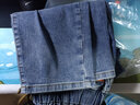 森灰大码牛仔裤女松紧腰胖MM加绒裤子显瘦宽松弹力200斤高腰哈伦裤 灰蓝色 常规 不加绒 长裤 4XL 推荐160至180斤 实拍图