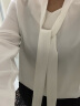 初申 秋季V领衬衫女长袖宽松职业通勤白衬衫纯色雪纺衫 白色 L 实拍图