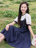 紫洛妮（ZILUONI）少女连衣裙2025夏季新款初高中生大童学院风假吊带中长款大码裙子 藏青色 L 【110-125斤】 实拍图