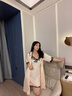 KJ家居性感睡衣女春秋冰丝吊带睡裙夏季短袖睡袍蕾丝睡衣裙两件套装 香槟色 L 实拍图