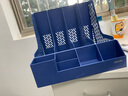 得力（deli）A4文件框文件架四栏文件座批发加厚办公用品资料框收纳盒书立架档案筐多层四联栏桌上用 【加厚四联文件框 带笔筒】蓝色 实拍图