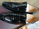 老人头男鞋春秋季头层牛皮正装皮鞋男套脚漆皮亮面尖头商务内增高结婚鞋 黑色平跟四季款 42 实拍图