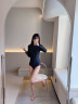 安与·洛施琪 韩版新款长袖防晒三角连体泳衣女显瘦浮潜保守温泉遮肚 黑色 L(  建议95-115斤 ) 实拍图