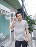 DZSF高端夏季薄款冰丝条纹仿亚棉麻圆领短袖t恤衫男士时尚打底体恤男 杏色（字母） XL 【体重建议: 138-155斤】 实拍图