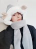 侬依拉帽子女秋冬季可爱韩版潮百搭毛绒帽冬天绒手套围巾帽子一体三件套毛线帽针织帽圣诞节礼物 灰色 实拍图