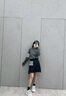TNOM BIOWHE TB百褶裙女减龄夏季新款韩版半身裙女前短后长四杠白条纹短裙 灰色-白杠 L (2) 实拍图
