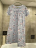 达尔丽睡裙女夏季短袖纯棉中裙蕾丝花边V领宽松印花新疆棉家居服女套装 粉蓝T8212201-012 XL【建议体重110-130斤】 实拍图