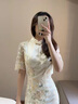 毅珊改良旗袍式2024新款女夏季时尚少女日常中国风短款年轻款连衣裙 香槟色短款偏小一个码 L（104-113） 实拍图