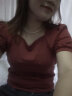 茵曼2024夏季新款法式方领套头泡泡袖修身气质显瘦棉质T恤女 大红色 L 实拍图