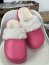 朴西防水棉拖鞋女冬季室内家居厚底防滑保暖可拆洗棉绒棉拖鞋情侣款 树莓红 36-37 实拍图