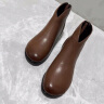 凯恩拉迪（Ken Radi）低跟短靴女新品软皮粗跟时装靴子后拉链圆头拼接款橡胶皮靴 棕色绒里 37 晒单实拍图