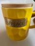 传旗陶瓷马克杯350ml带勺盖咖啡杯办公水杯茶杯牛奶杯喝水杯子 和平黄 实拍图