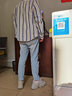 末真（MOZHEN）条纹长袖衬衫男春秋款休闲宽松棉麻上衣百搭时尚小清新透气男衬衣 蓝色 L /175 实拍图