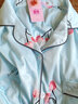 缤棉春秋季长袖睡衣女夏季开衫翻领韩版休闲大码女士可外穿家居服套装 浅蓝色樱桃 XL 实拍图