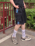 魄克美式工装短裤男夏季潮流刺绣大码五分裤青年运动中裤宽松休闲裤子 DK08黑色 XL 130-150斤 实拍图