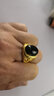 正朝黄 饰品镀沙金戒指男开口老板镀金指环大号时尚人工祖母绿宝石戒指送老人礼物 6号深黑圆宝石 实拍图